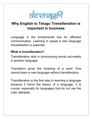 Why English to Telugu Transliteration is important in business