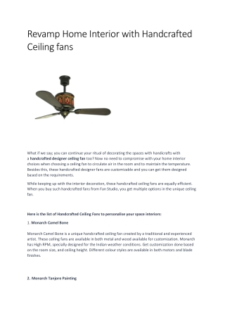 Revamp Home Interior with Handcrafted Ceiling fans