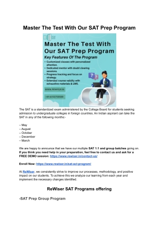 Master The Test With Our SAT Prep Program