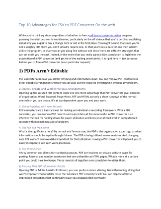 Top 10 Advantages for CSV to PDF Converter On the web