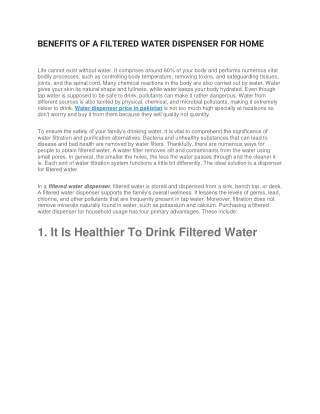 BENEFITS OF A FILTERED WATER DISPENSER FOR HOME