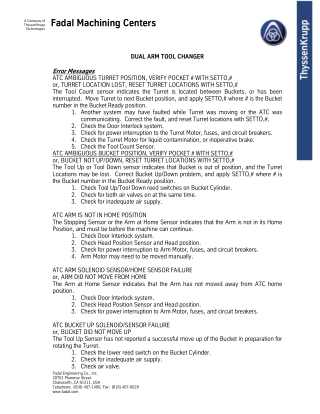 Fadal Dual Arm Tool Changer Error Messages Manual