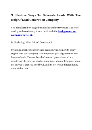9 Effective Ways To Generate Leads With The Help Of Lead Generation Company