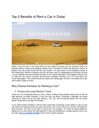 Top 5 Benefits of Rent a Car in Dubai