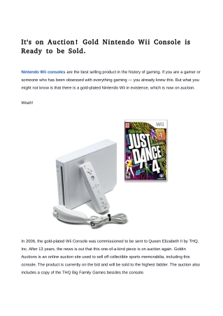 It's on Auction! Gold Nintendo Wii Console is Ready to be Sold