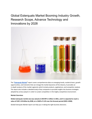 Global Esterquats Market Study.