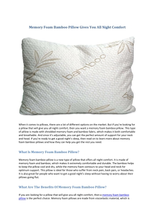 Memory Foam Bamboo Pillow Gives You All Night Comfort