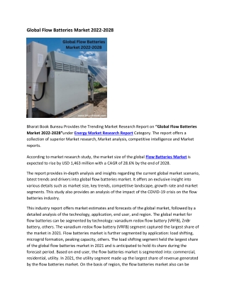 Global Flow Batteries Market 2022-2028