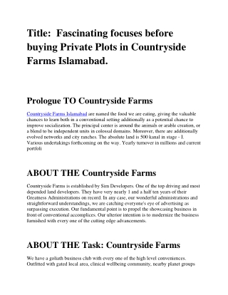 Fascinating focuses before buying Private Plots in Countryside Farms Islamabad