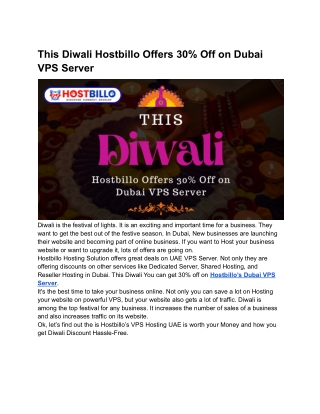 This Diwali Hostbillo Offers 30% Off on Dubai VPS Server