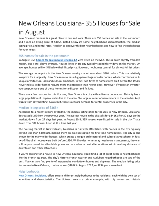 New Orleans Louisiana - 355 Houses for Sale in August
