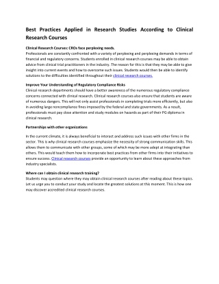 What is research studies in clinical research courses?