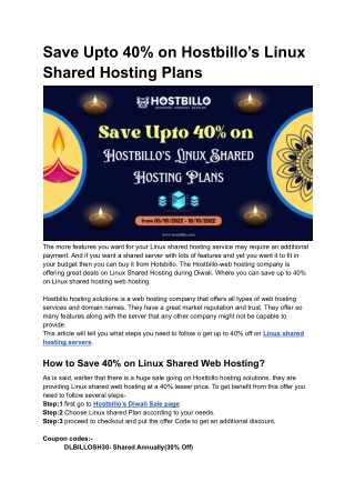 Save Upto 40% on Hostbillo’s Linux Shared Hosting Plans