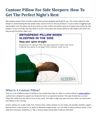 Contour Pillow For Side Sleepers- How To Get The Perfect Night's Rest