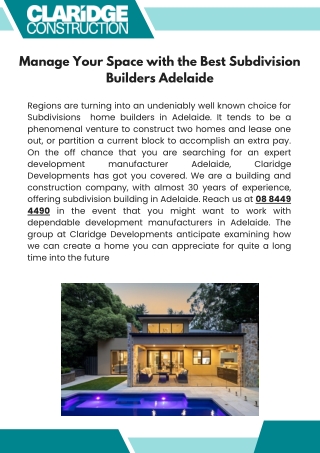 subdivision builders adelaide PDF