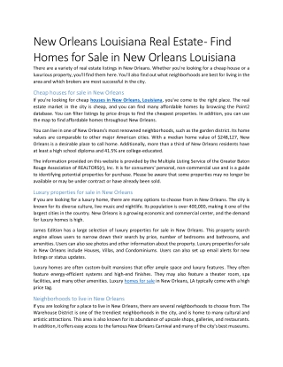 New Orleans Louisiana Real Estate - Find Homes for Sale in New Orleans Louisiana