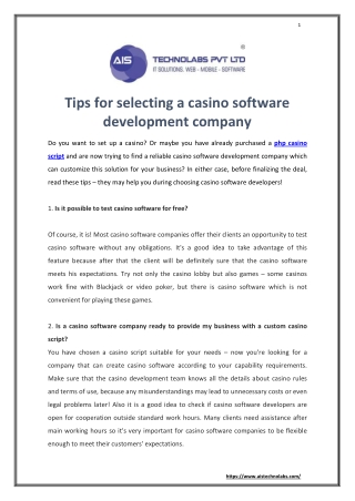 Tips for selecting a casino software development company