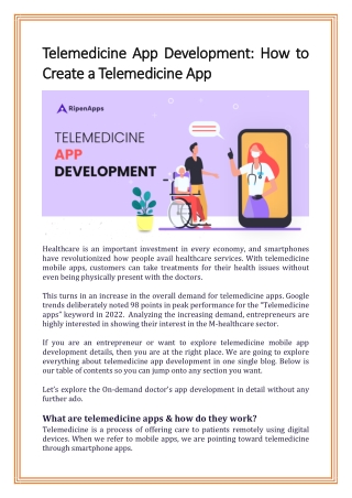 Telemedicine App Development How to Create a Telemedicine App