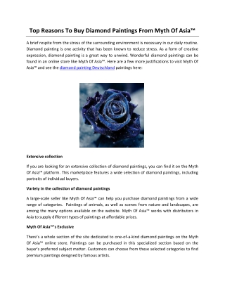 Top Reasons To Buy Diamond Paintings From Myth Of Asia