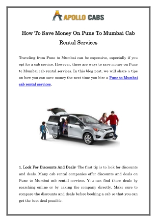 How To Save Money On Pune To Mumbai Cab Rental Services
