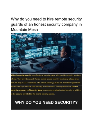 Why do you need to hire remote security guards of an honest security company in Mountain Mesa