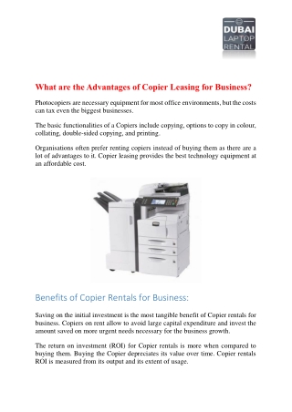 What are the Advantages of Copier Leasing for Business?