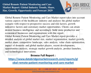 Global Remote Patient Monitoring and Care Market Applications, Products, Share