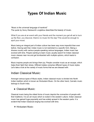 Types Of Indian Music