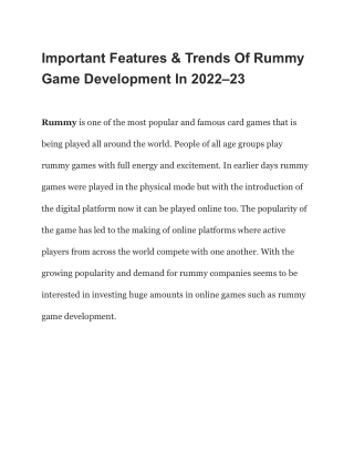 Important Features & Trends Of Rummy Game Development In 2022–23