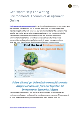 Get Expert Help For Writing Environmental Economics Assignment Online