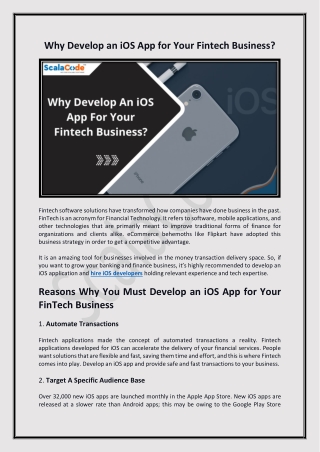 Why Develop an iOS App for Your Fintech Business - ScalaCode