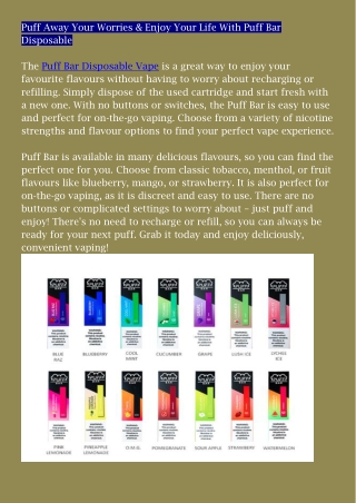 Puff Away Your Worries & Enjoy Your Life With Puff Bar Disposable