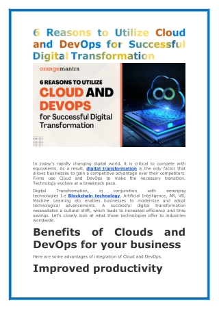 6 Reasons to Utilize Cloud and DevOps for Successful Digital Transformation