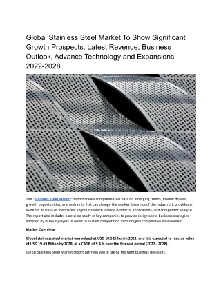 Global Stainless Steel Market Show Significant Growth.