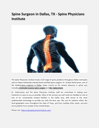 Spine Surgeon in Dallas, TX - Spine Physicians Institute