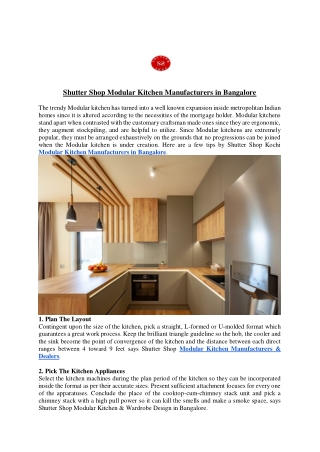 Shutter Shop Modular Kitchen Manufacturers in Bangalore