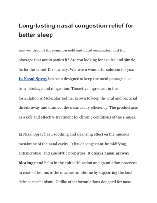 Long-lasting nasal congestion relief for better sleep