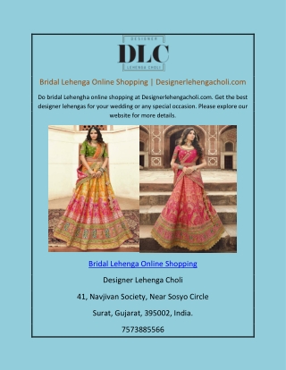 Bridal Lehenga Online Shopping | Designerlehengacholi.com