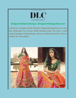 Designer Bridal Lehenga | Designerlehengacholi.com