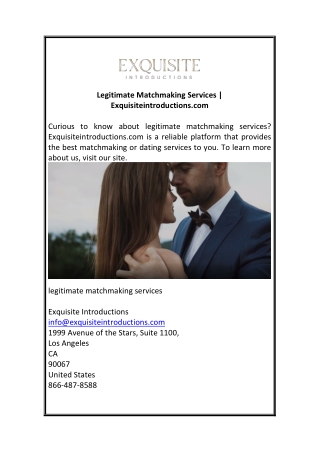 Legitimate Matchmaking Services | Exquisiteintroductions.com