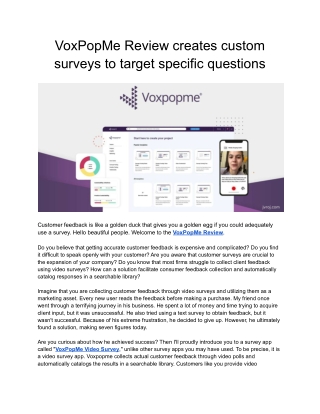 VoxPopMe Review Video Survey Platform To Analyze Customer Feedback