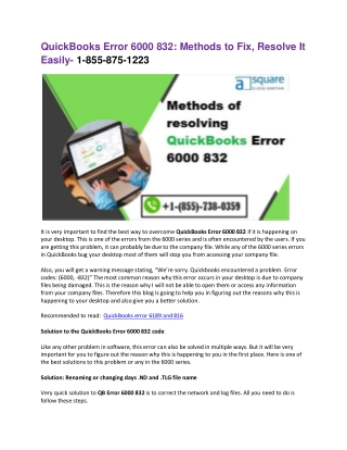 QuickBooks Error 6000 832 Methods to Fix, Resolve It Easily