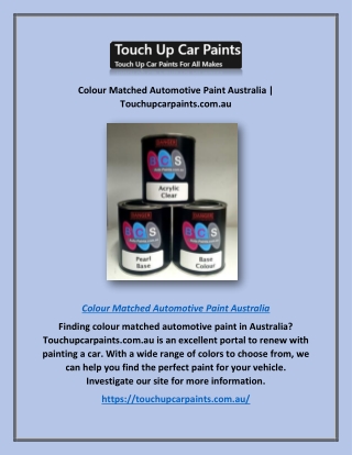 Colour Matched Automotive Paint Australia | Touchupcarpaints.com.au