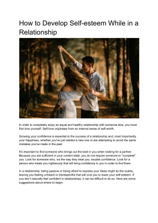 How to Develop Self-esteem While in a Relationship