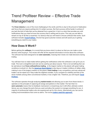 Trend Profiteer Review – Effective Trade Management