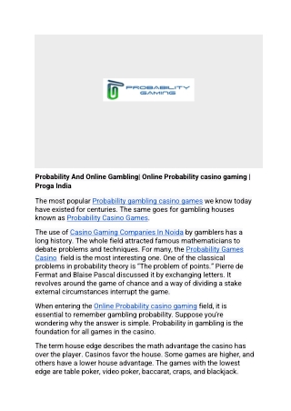 Probability And Online Gambling| Online Probability casino gaming | Proga India