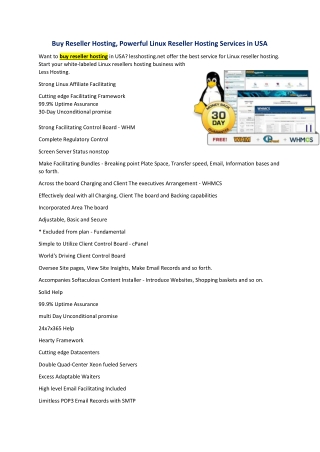 Buy Reseller Hosting, Powerful Linux Reseller Hosting Services in USA