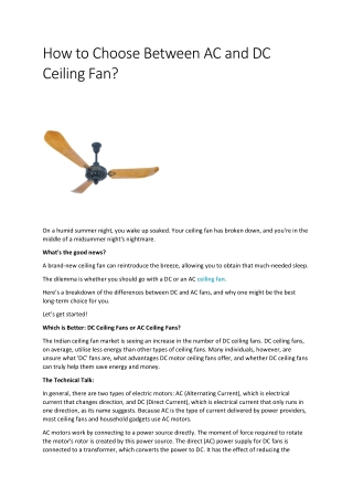 How to Choose Between AC and DC Ceiling Fan?