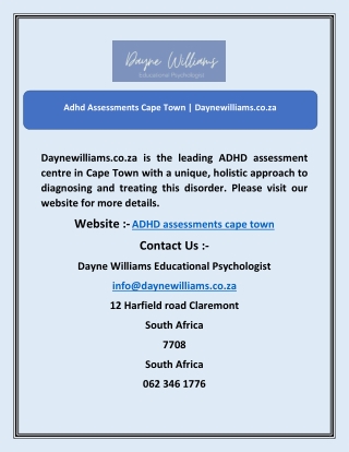 Adhd Assessments Cape Town | Daynewilliams.co.za