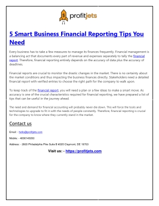Profitjets Business Financial Reporting Tips You Need